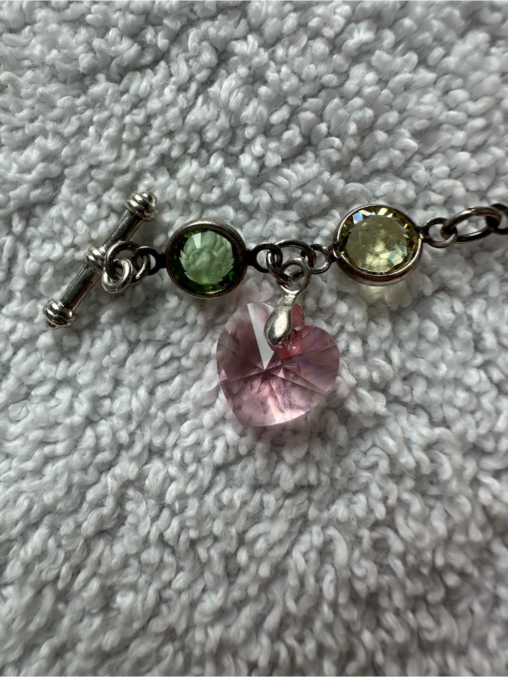 Vibrant Hand-Crafted Multi-Color Gemstone Link Bracelet with Pink Crystal Heart